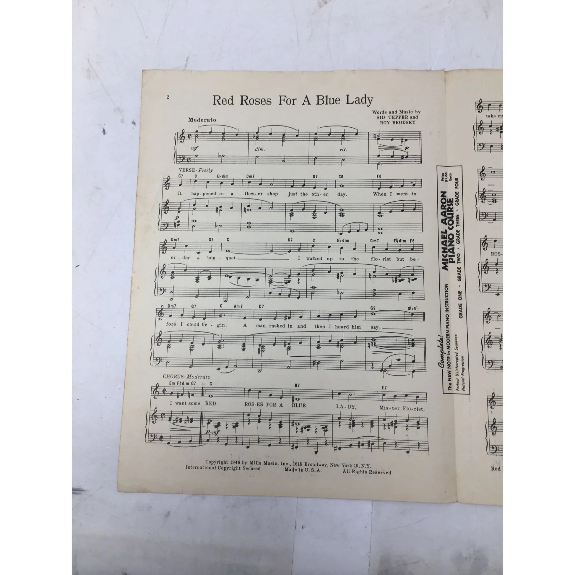 Red Roses For A Blue Lady Sheet Music Vintage 1948 - A+ Stuff - sheet music - A+ Stuff