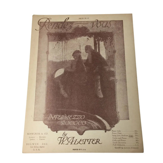 RENDEZ - VOUS Intermezzo Rococo by W Aletter Vintage Sheet Music - A+ Stuff - SHEET MUSIC - A+ Stuff