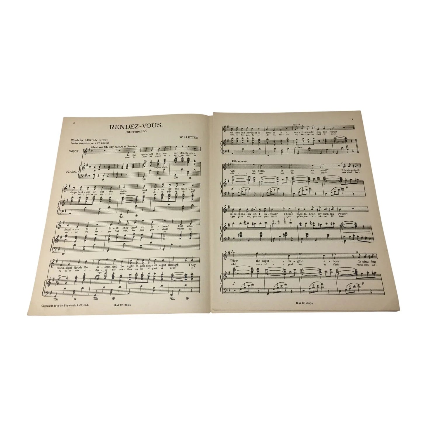 RENDEZ - VOUS Intermezzo Rococo by W Aletter Vintage Sheet Music - A+ Stuff - SHEET MUSIC - A+ Stuff