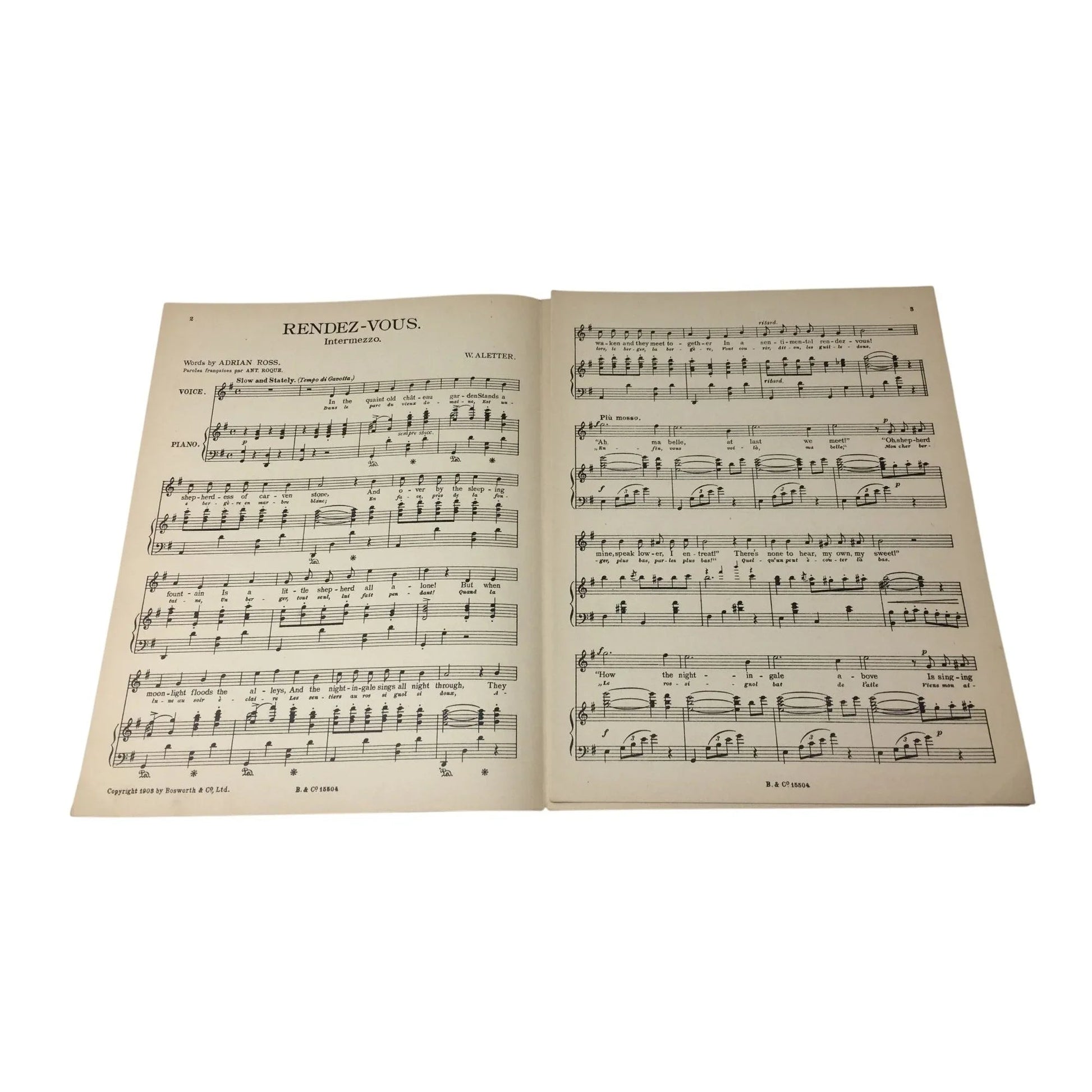 RENDEZ - VOUS Intermezzo Rococo by W Aletter Vintage Sheet Music - A+ Stuff - SHEET MUSIC - A+ Stuff