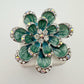 Shimmering Blue Green Peacock Crystal Flower Brooch