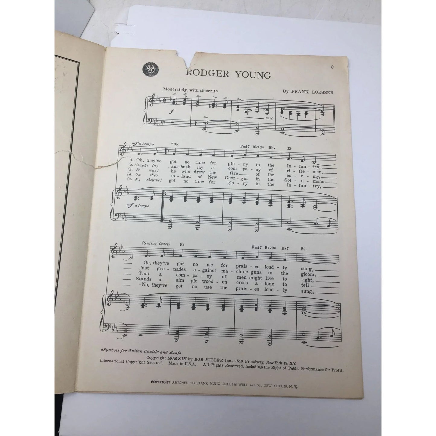 Rodger Young by PFC Frank Loesser Vintage Sheet Music Book - A+ Stuff - SHEET MUSIC - A+ Stuff