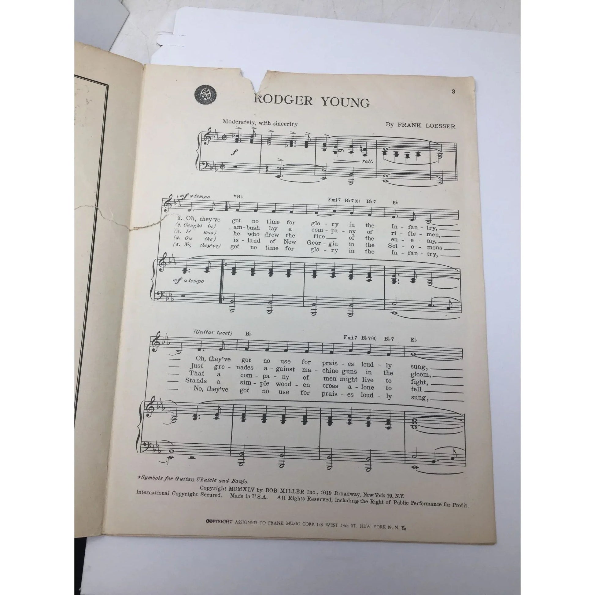Rodger Young by PFC Frank Loesser Vintage Sheet Music Book - A+ Stuff - SHEET MUSIC - A+ Stuff