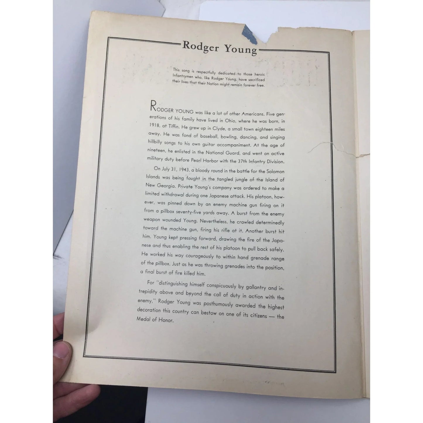 Rodger Young by PFC Frank Loesser Vintage Sheet Music Book - A+ Stuff - SHEET MUSIC - A+ Stuff