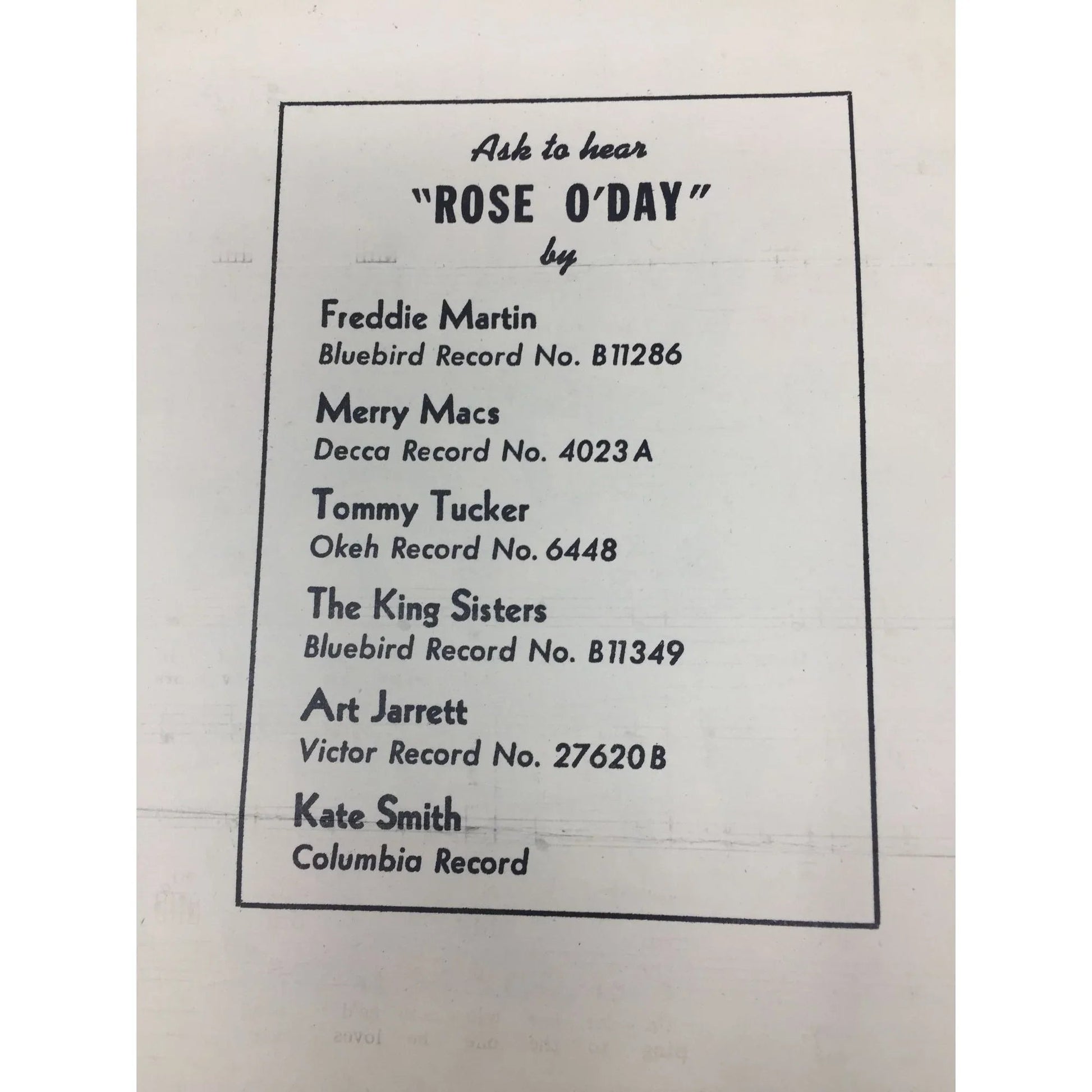 Rose O' Day The Filla - Ga - Dusha Song Sheet Music - A+ Stuff - SHEET MUSIC - A+ Stuff