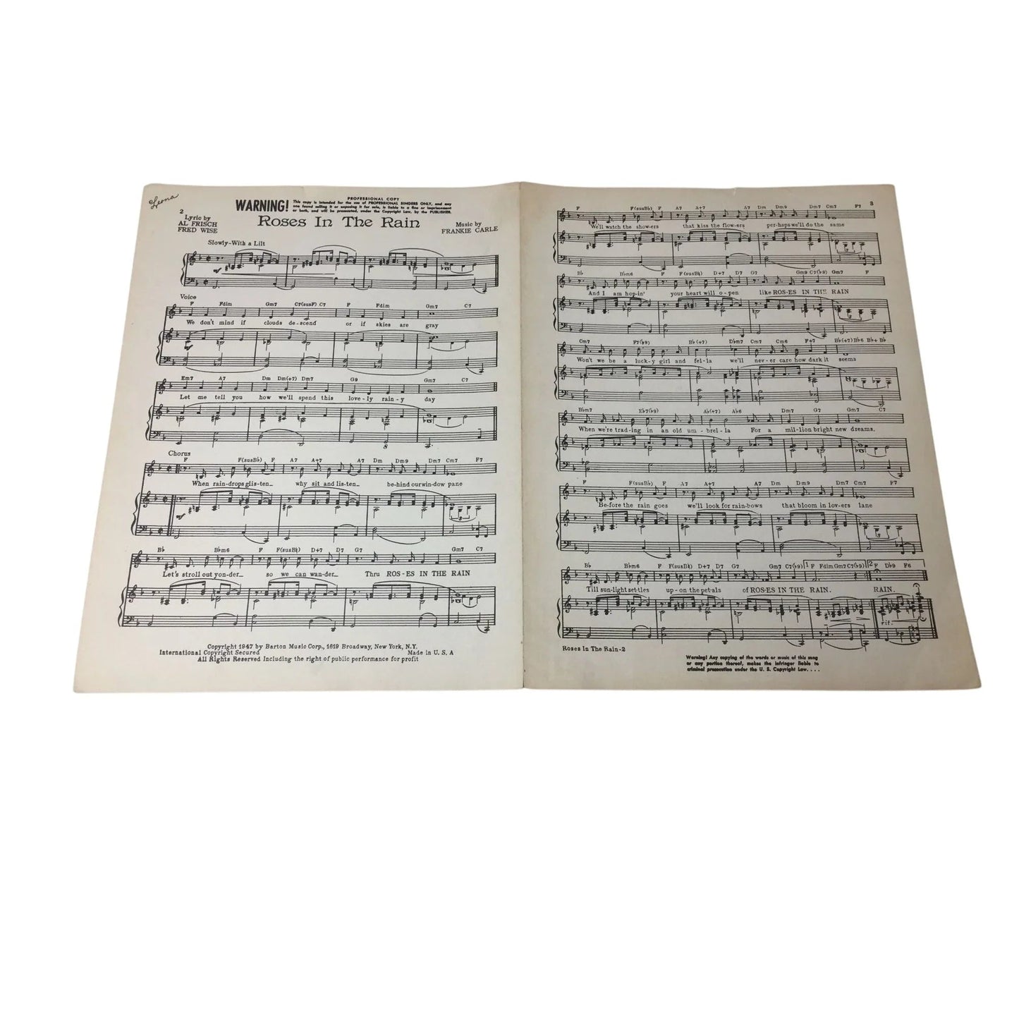 ''Roses in the Rain'' Vintage Sheet music - A+ Stuff - SHEET MUSIC - A+ Stuff