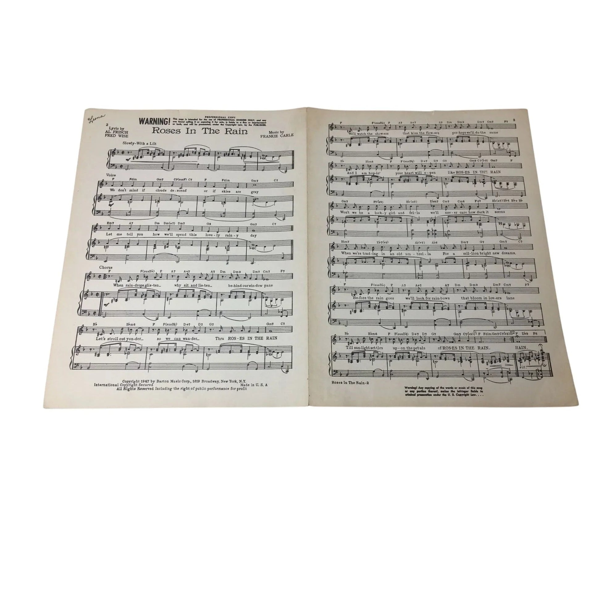 ''Roses in the Rain'' Vintage Sheet music - A+ Stuff - SHEET MUSIC - A+ Stuff