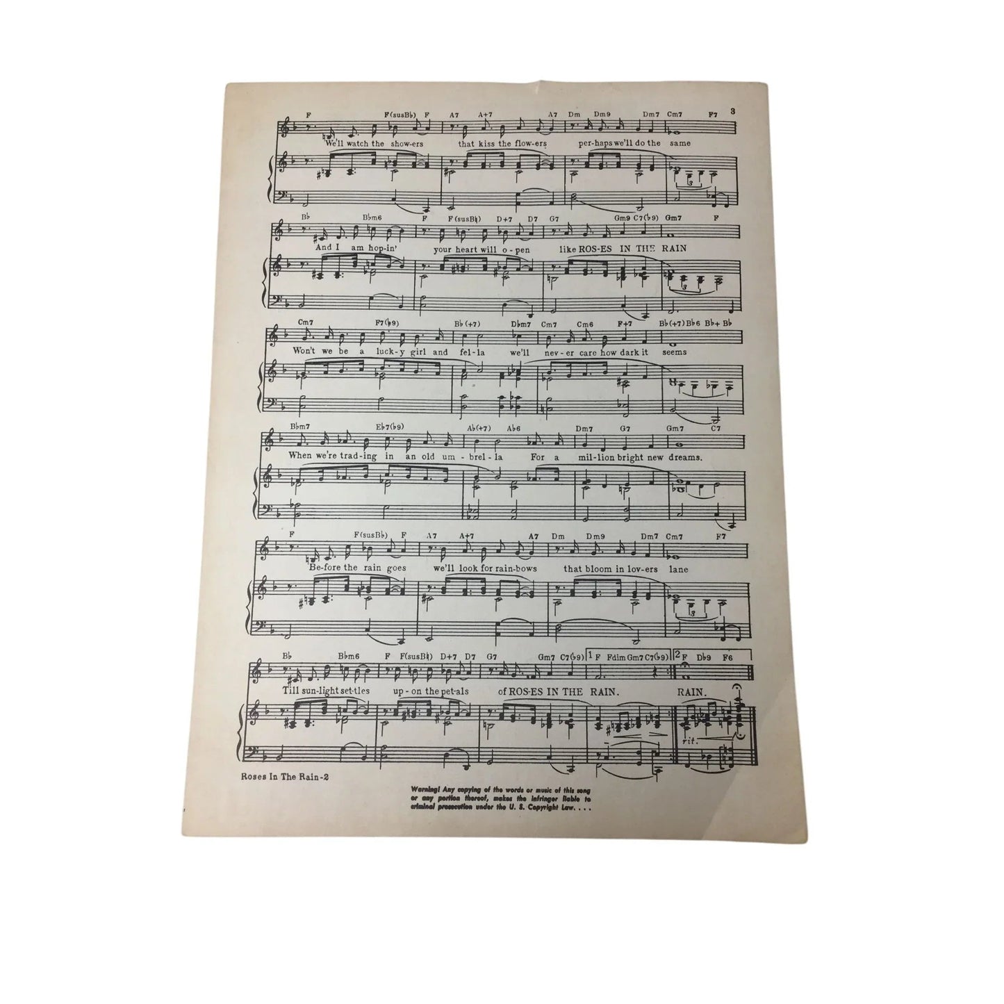 ''Roses in the Rain'' Vintage Sheet music - A+ Stuff - SHEET MUSIC - A+ Stuff