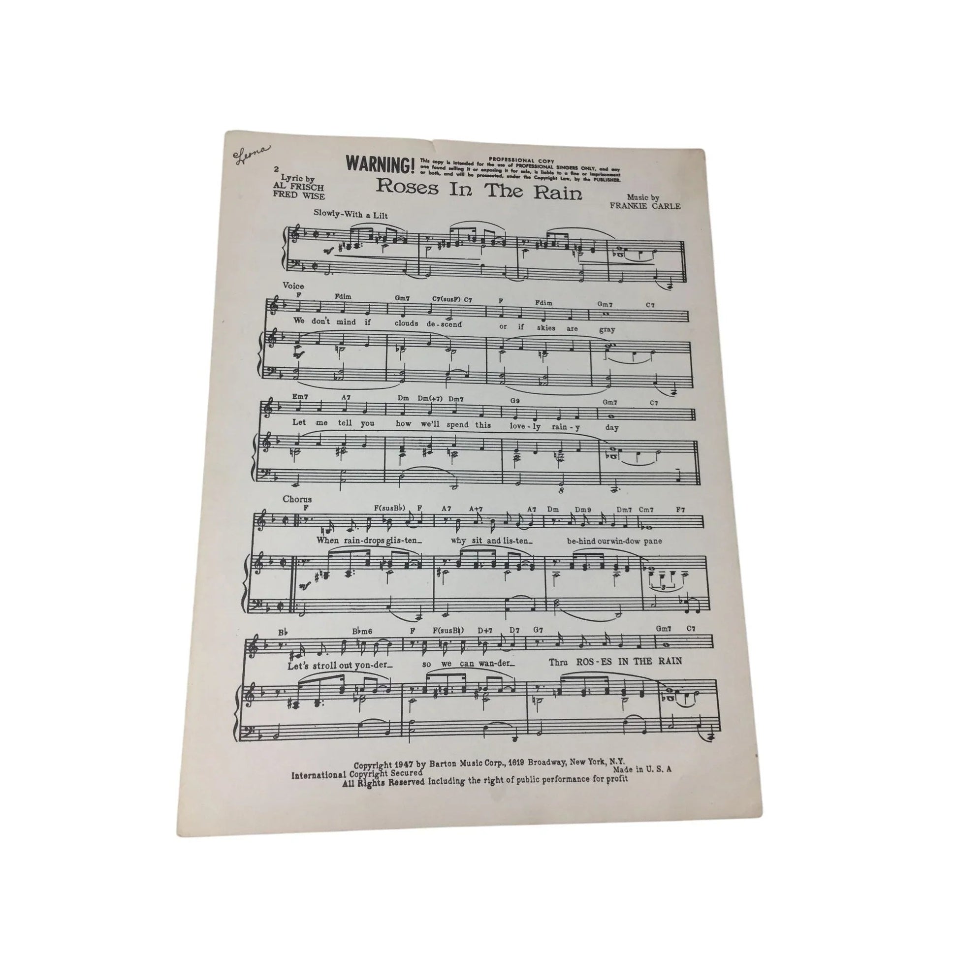 ''Roses in the Rain'' Vintage Sheet music - A+ Stuff - SHEET MUSIC - A+ Stuff