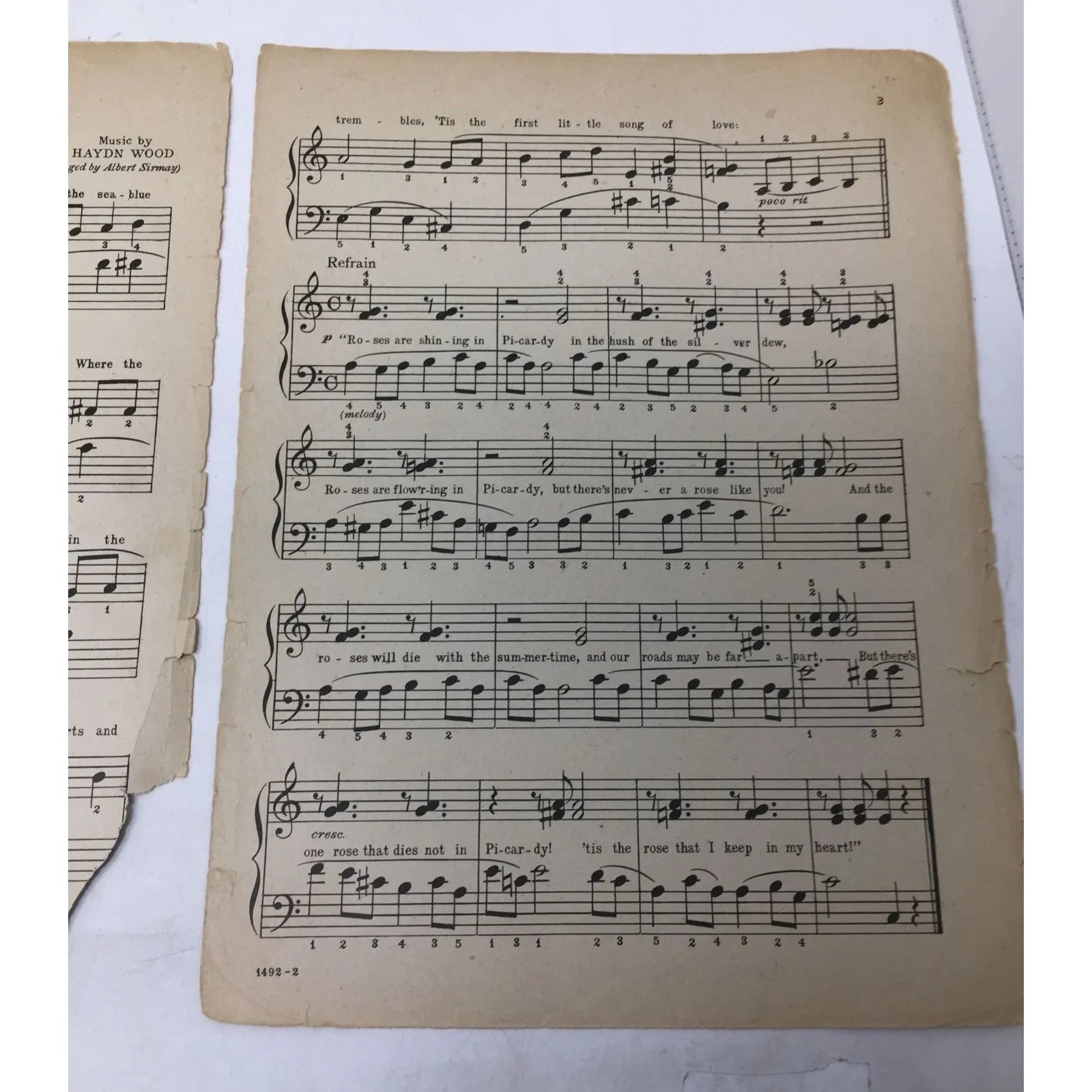 ''Roses Of Picardy'' by Hadyn Wood/Fred E Weatherly Vintage Sheet Music - A+ Stuff - sheet music - A+ Stuff