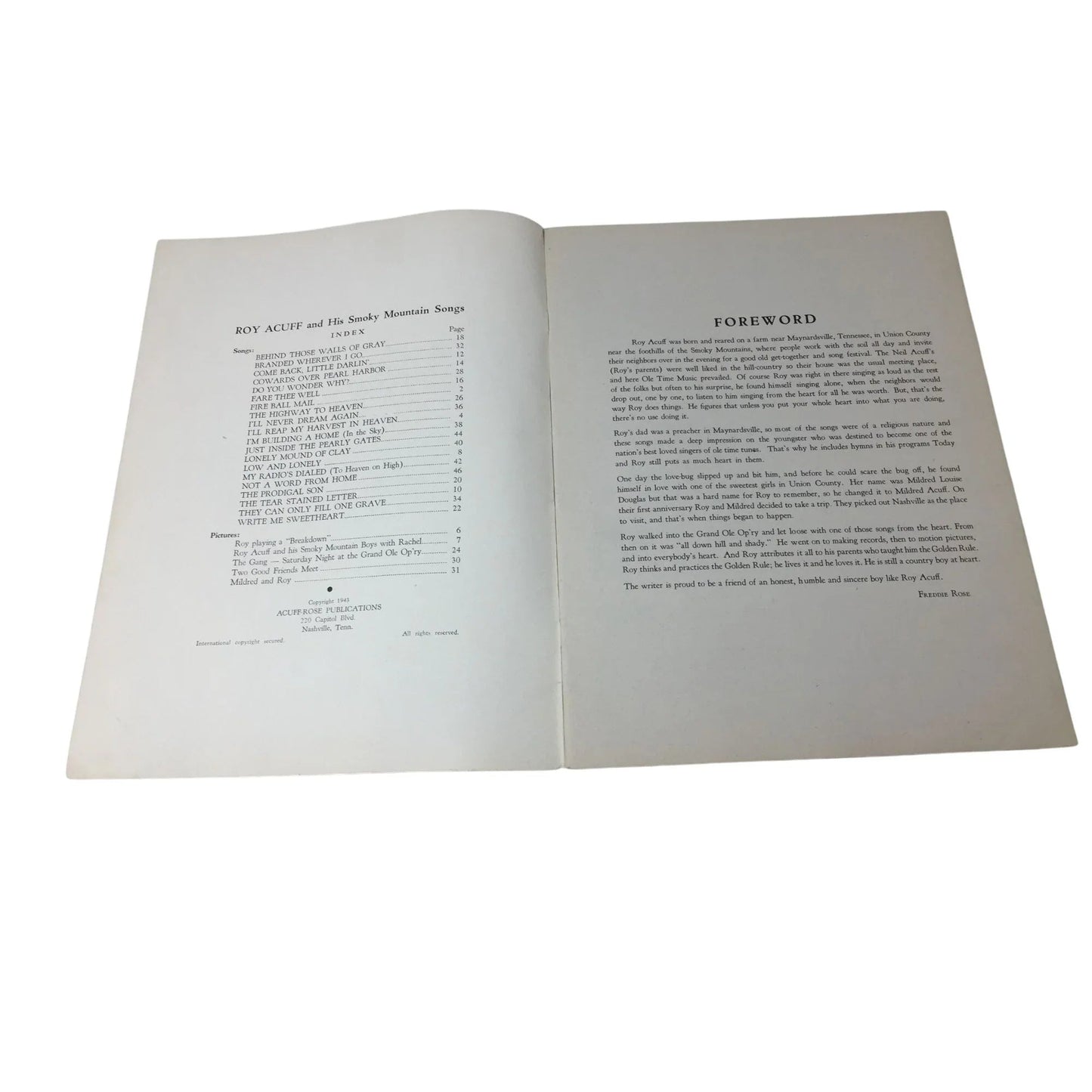 ''Roy Acuff and his Smoky Mountain Songs'' Vintage sheet music - A+ Stuff - SHEET MUSIC - A+ Stuff