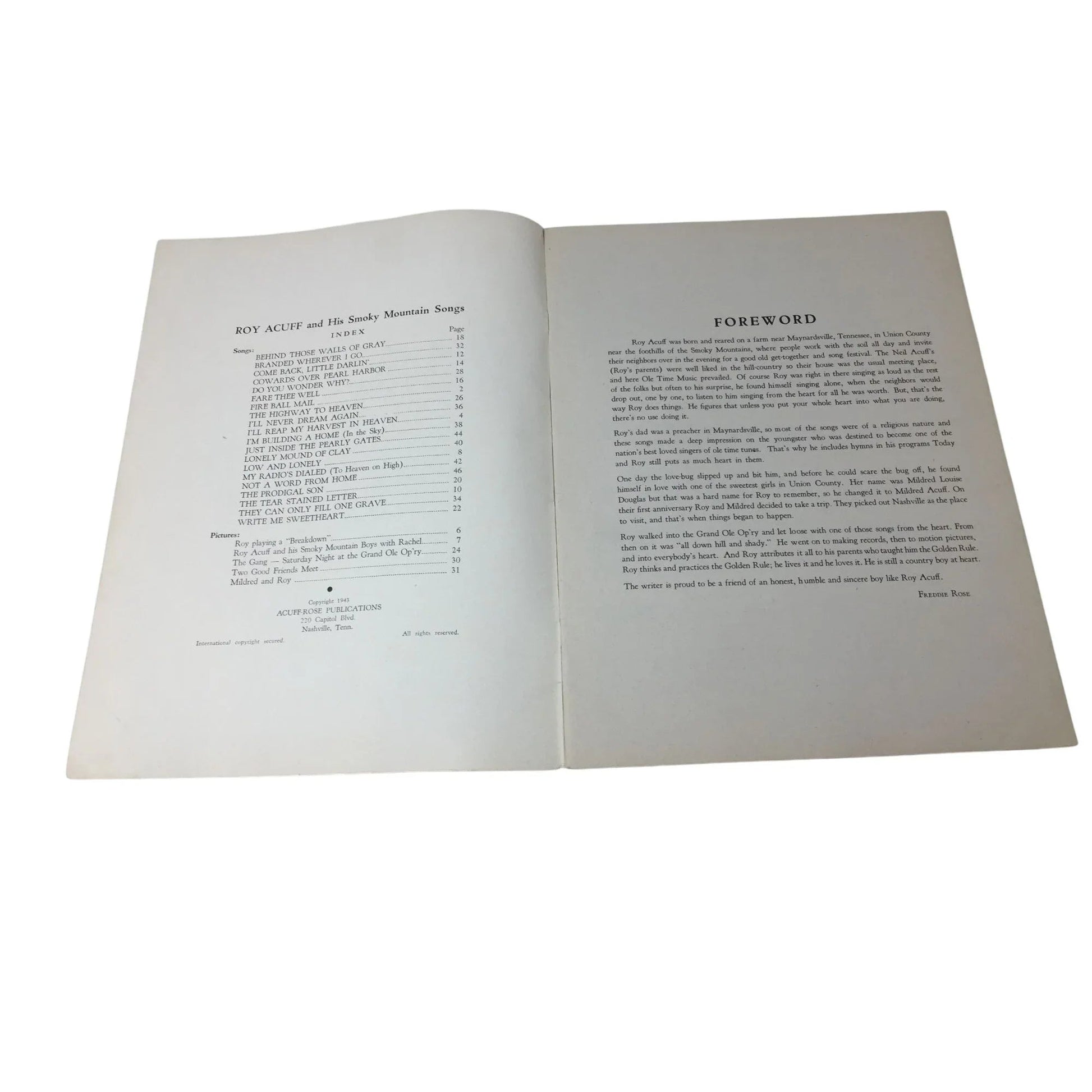 ''Roy Acuff and his Smoky Mountain Songs'' Vintage sheet music - A+ Stuff - SHEET MUSIC - A+ Stuff