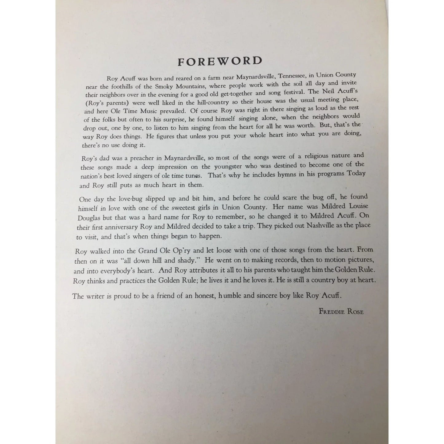 ''Roy Acuff and his Smoky Mountain Songs'' Vintage sheet music - A+ Stuff - SHEET MUSIC - A+ Stuff