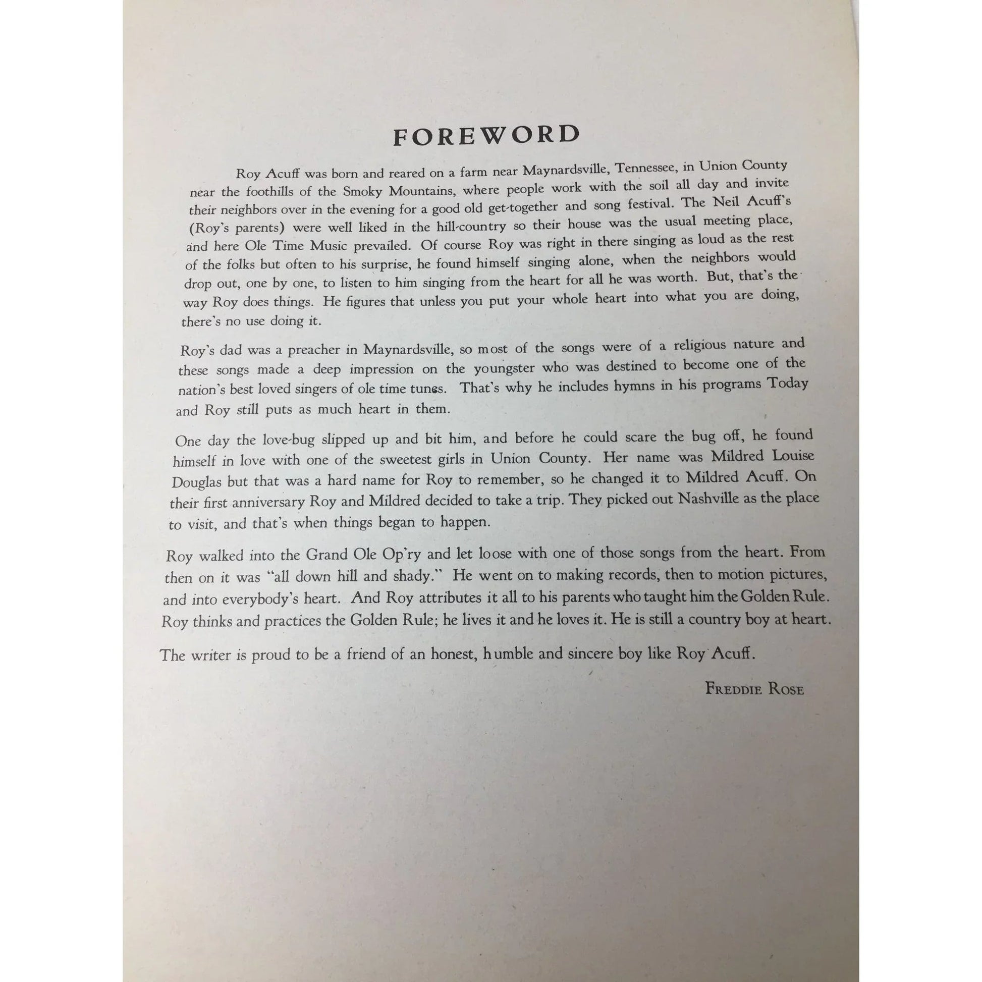 ''Roy Acuff and his Smoky Mountain Songs'' Vintage sheet music - A+ Stuff - SHEET MUSIC - A+ Stuff