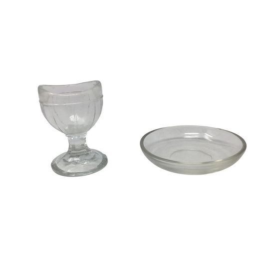 Vintage Clear Glass Eye Wash Cup and Small Round Plate