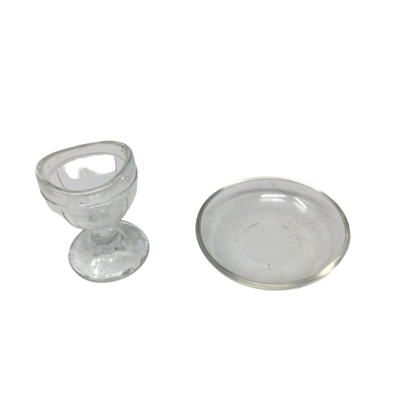 Vintage Clear Glass Eye Wash Cup and Small Round Plate