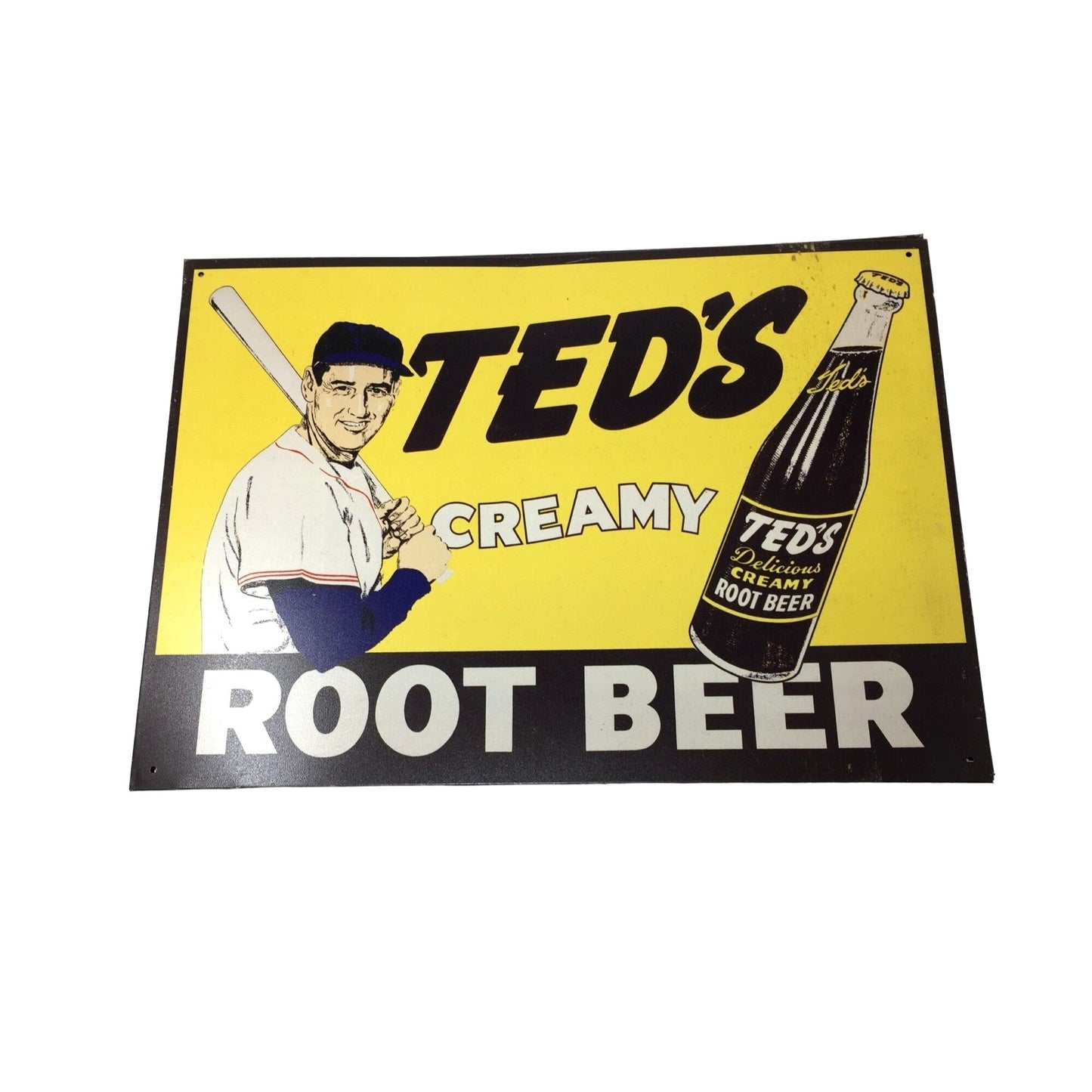 Ted Williams 'Ted's Creamy Root Beer' Soda Pop Sports Collectible Replica Metal Advertising Sign