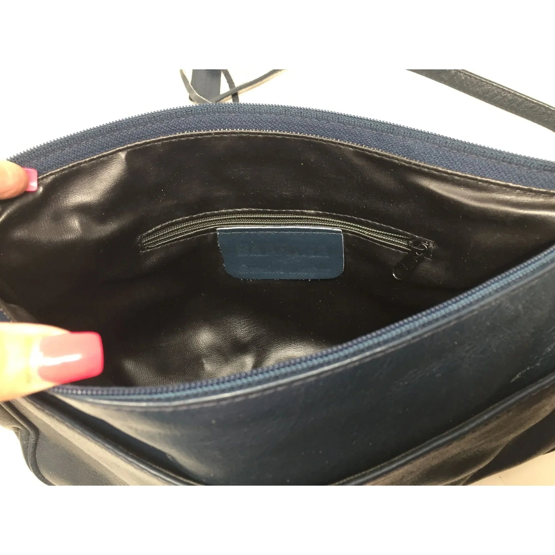 SABRINA Women's Navy Blue Leather Purse with Long adjustable strap - SABRINA HANDBAGS - Bag - A+ Stuff