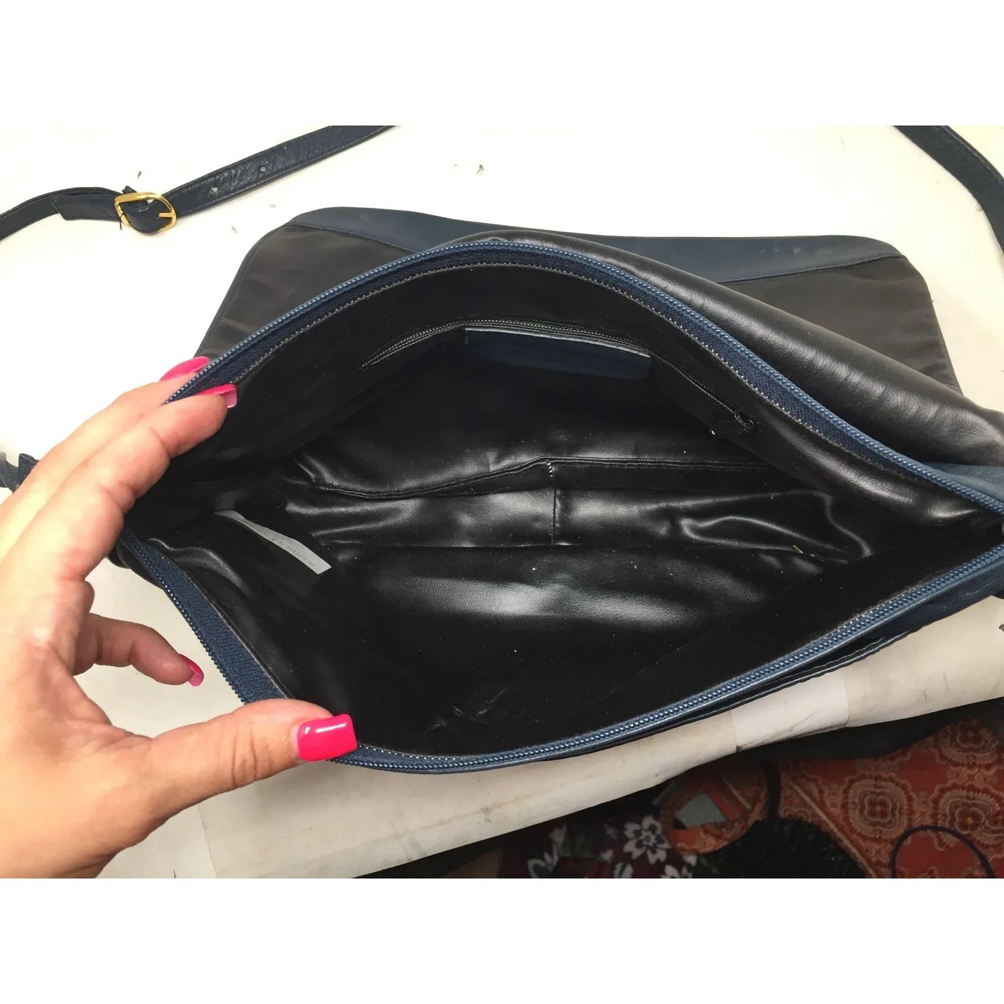 SABRINA Women's Navy Blue Leather Purse with Long adjustable strap - SABRINA HANDBAGS - Bag - A+ Stuff