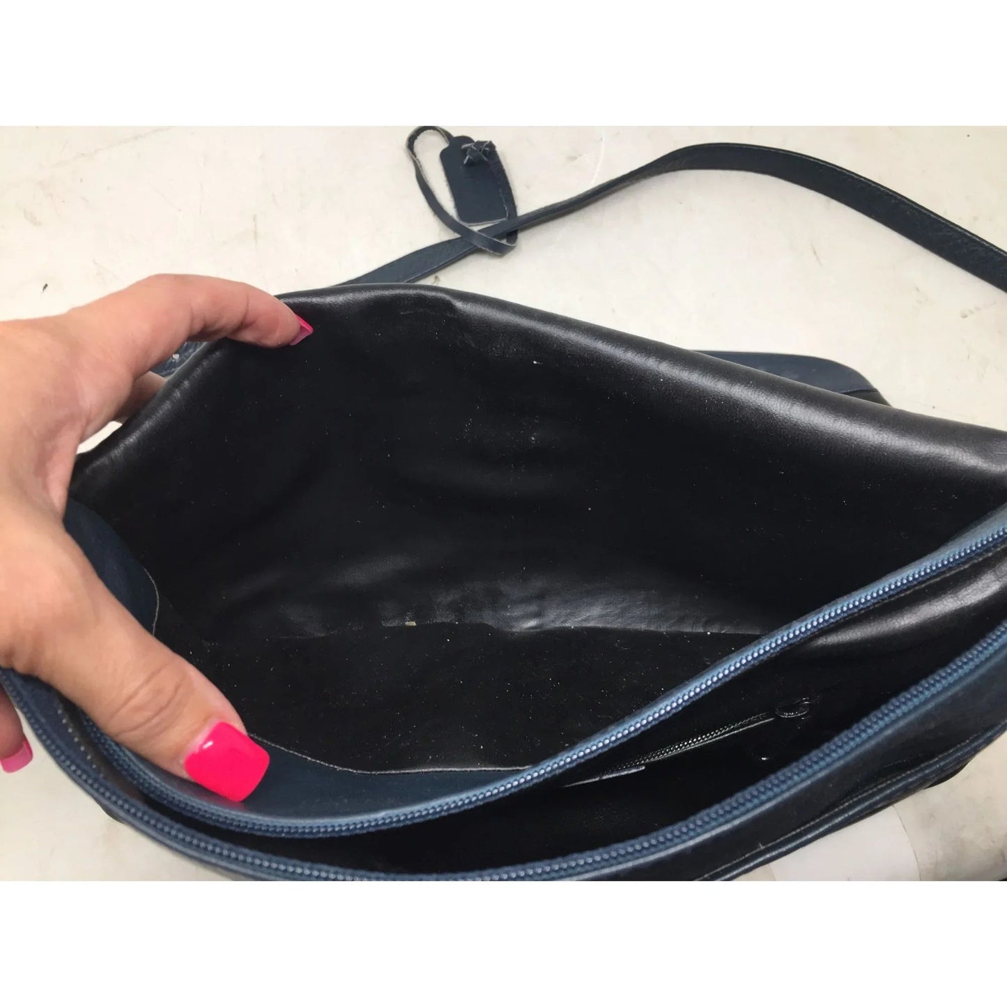 SABRINA Women's Navy Blue Leather Purse with Long adjustable strap - SABRINA HANDBAGS - Bag - A+ Stuff