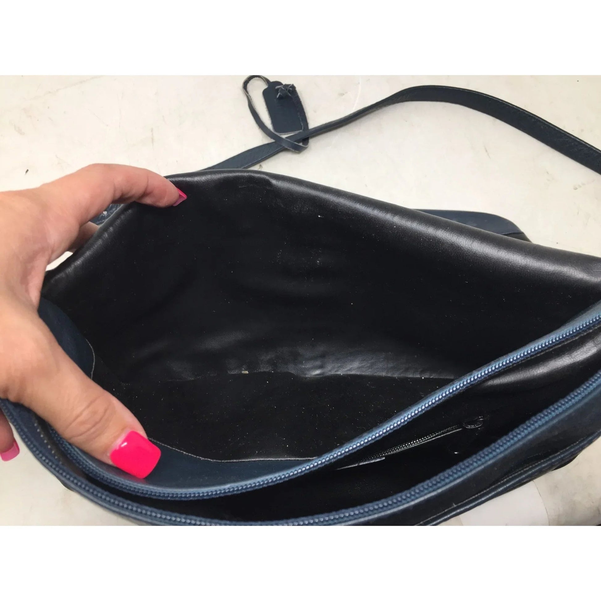 SABRINA Women's Navy Blue Leather Purse with Long adjustable strap - SABRINA HANDBAGS - Bag - A+ Stuff
