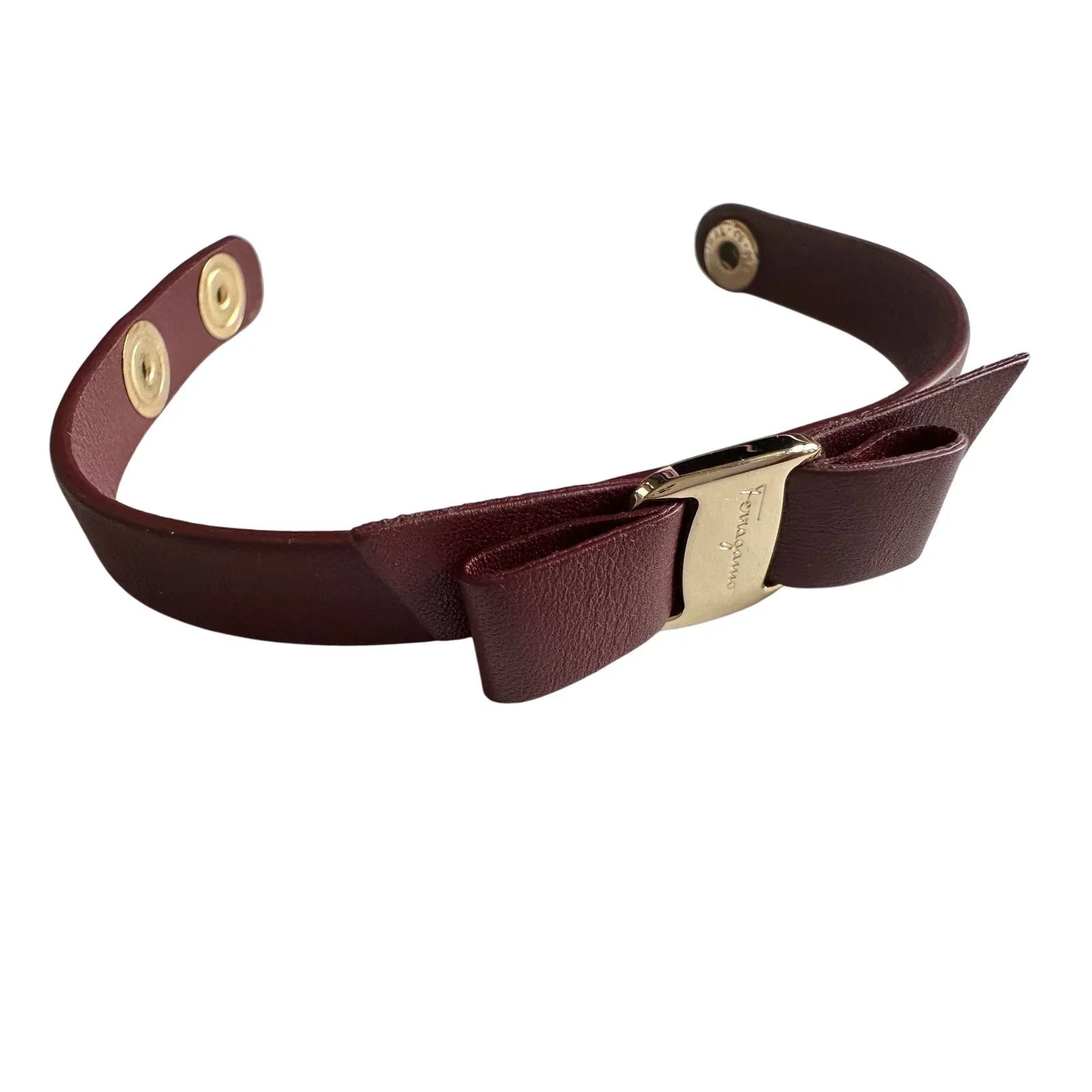 Salvatore Ferragamo Aubergine Leather Vara Bow Bracelet Deep Reddish Brown - Salvatore Ferragamo - Bracelet - A+ Stuff
