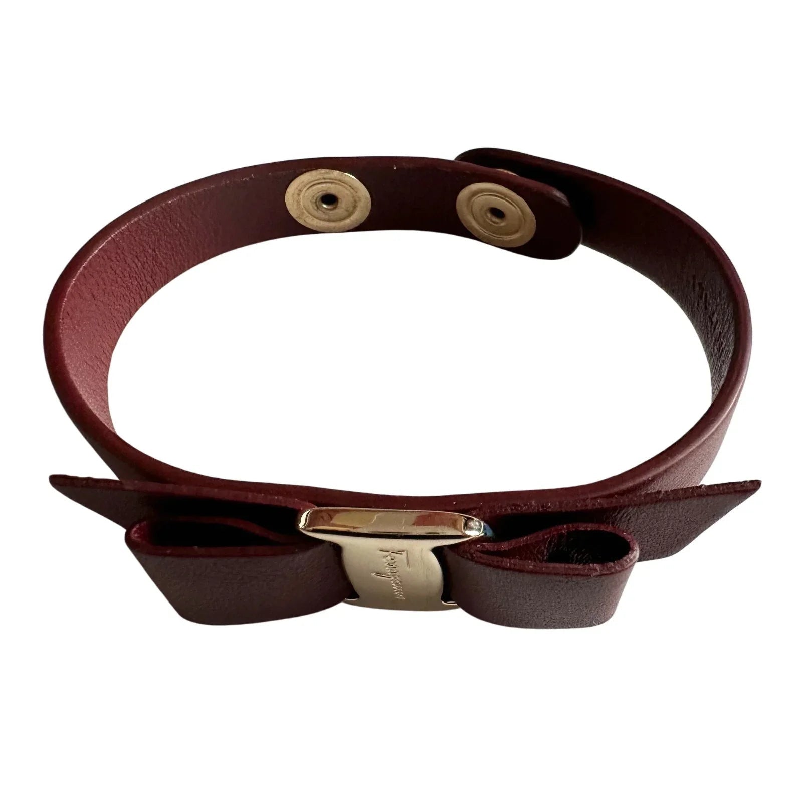 Salvatore Ferragamo Aubergine Leather Vara Bow Bracelet Deep Reddish Brown - Salvatore Ferragamo - Bracelet - A+ Stuff