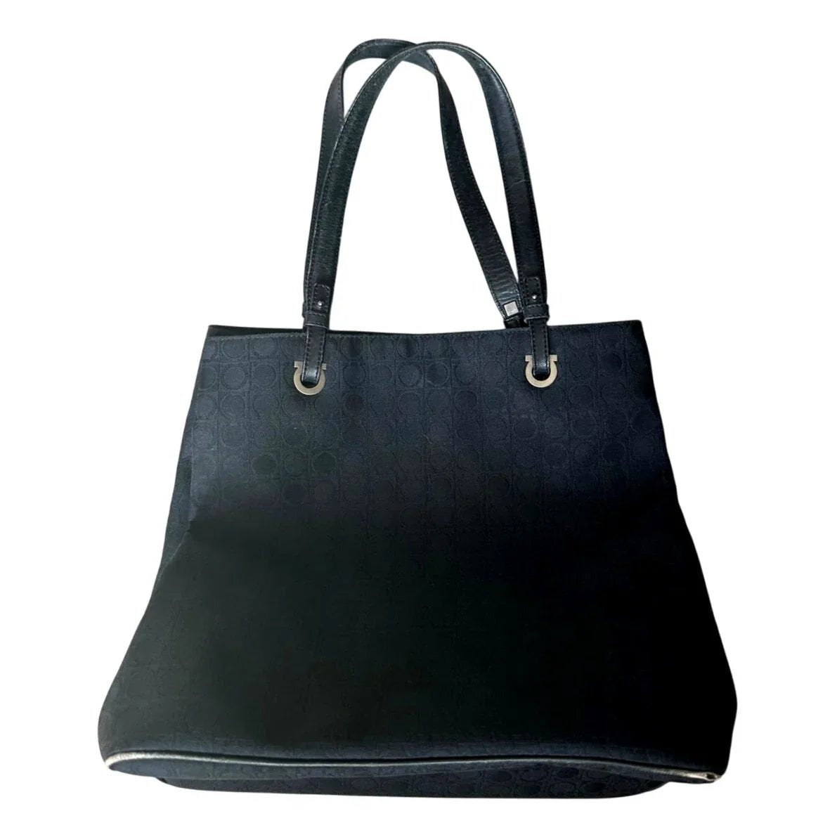 Salvatore Ferragamo Black Gancini Canvas with Leather Handbag Tote Bag - Salvatore Ferragamo - Handbags - A+ Stuff