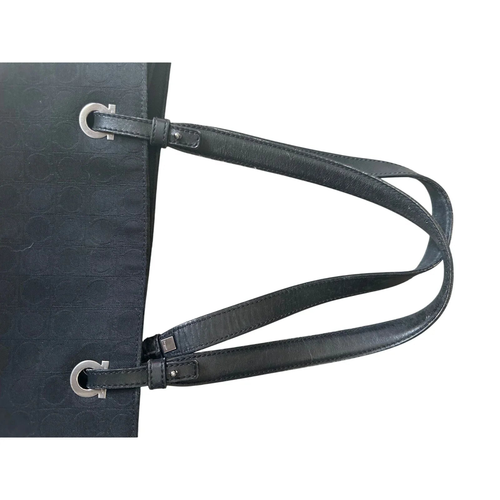 Salvatore Ferragamo Black Gancini Canvas with Leather Handbag Tote Bag - Salvatore Ferragamo - Handbags - A+ Stuff