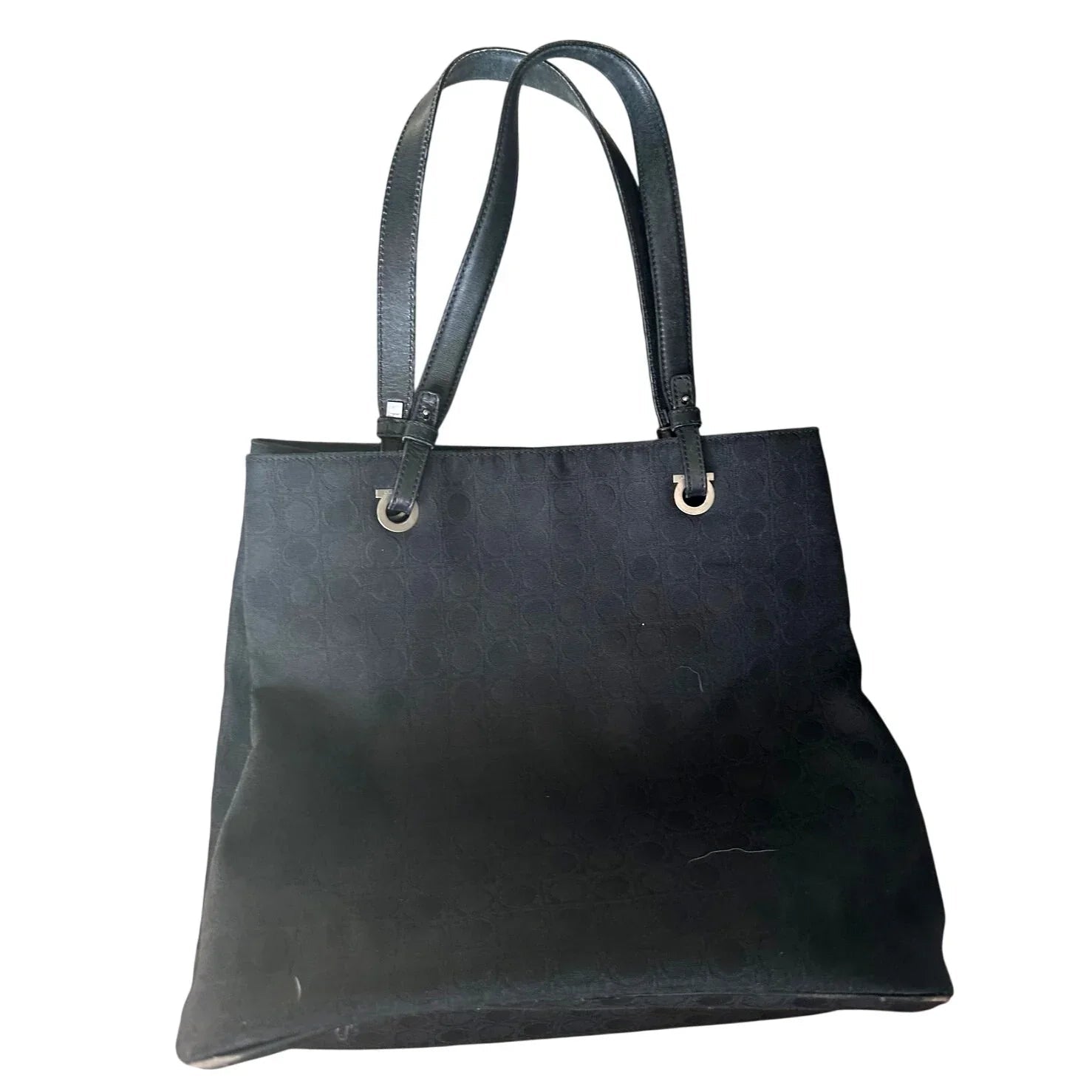 Salvatore Ferragamo Black Gancini Canvas with Leather Handbag Tote Bag - Salvatore Ferragamo - Handbags - A+ Stuff