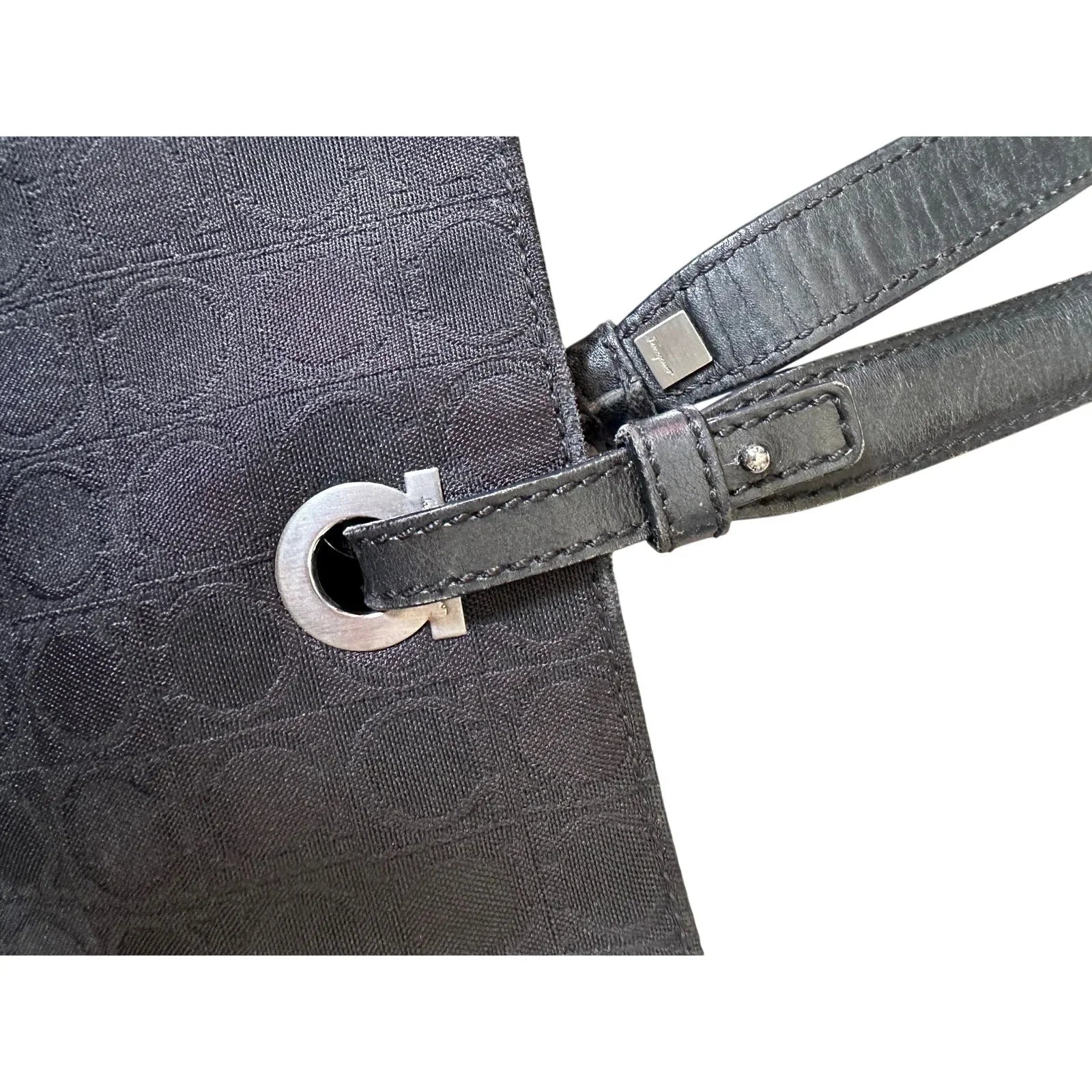 Salvatore Ferragamo Black Gancini Canvas with Leather Handbag Tote Bag - Salvatore Ferragamo - Handbags - A+ Stuff