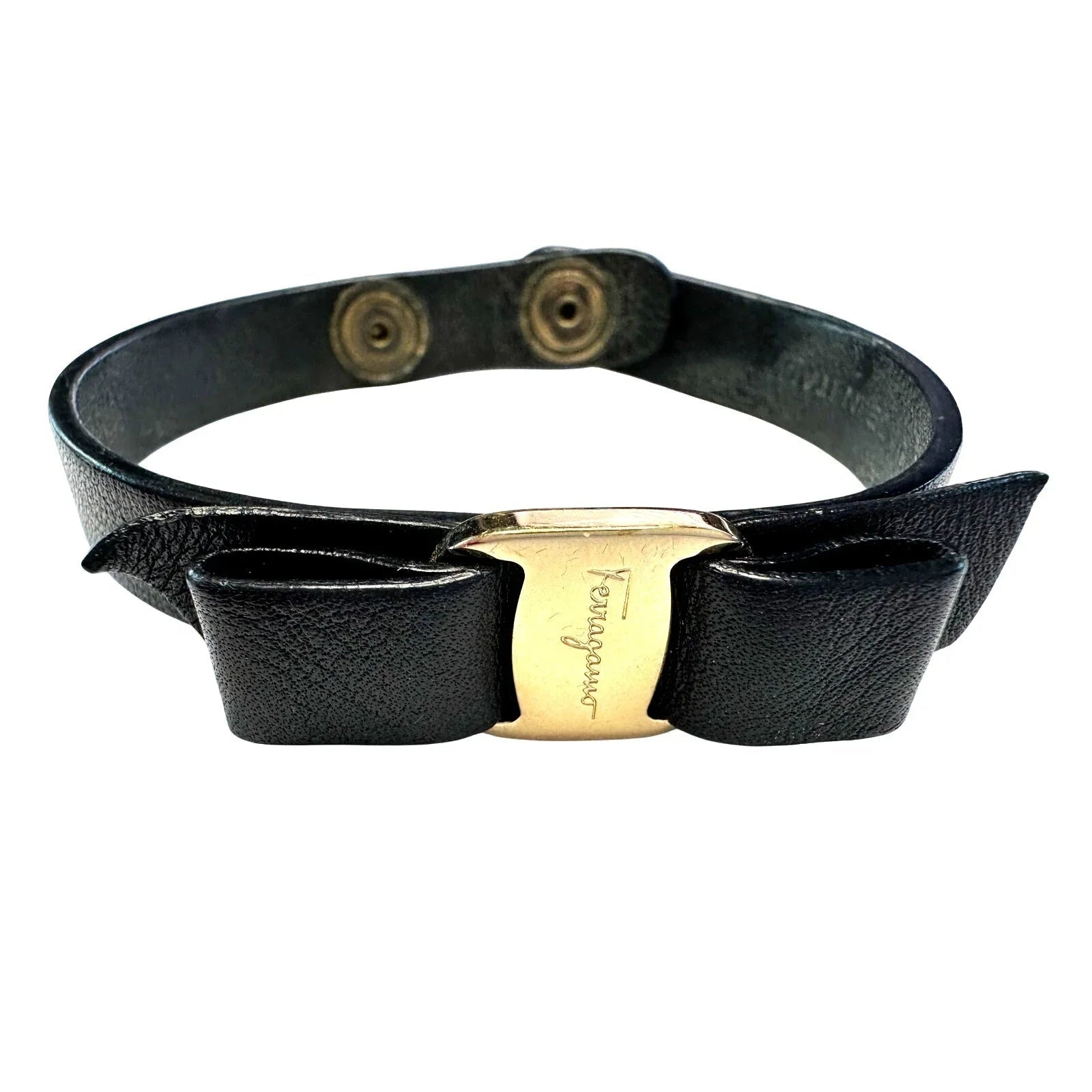 Salvatore Ferragamo Black Leather Vara Bow Bracelet with Pouch - Salvatore Ferragamo - Bracelet - A+ Stuff