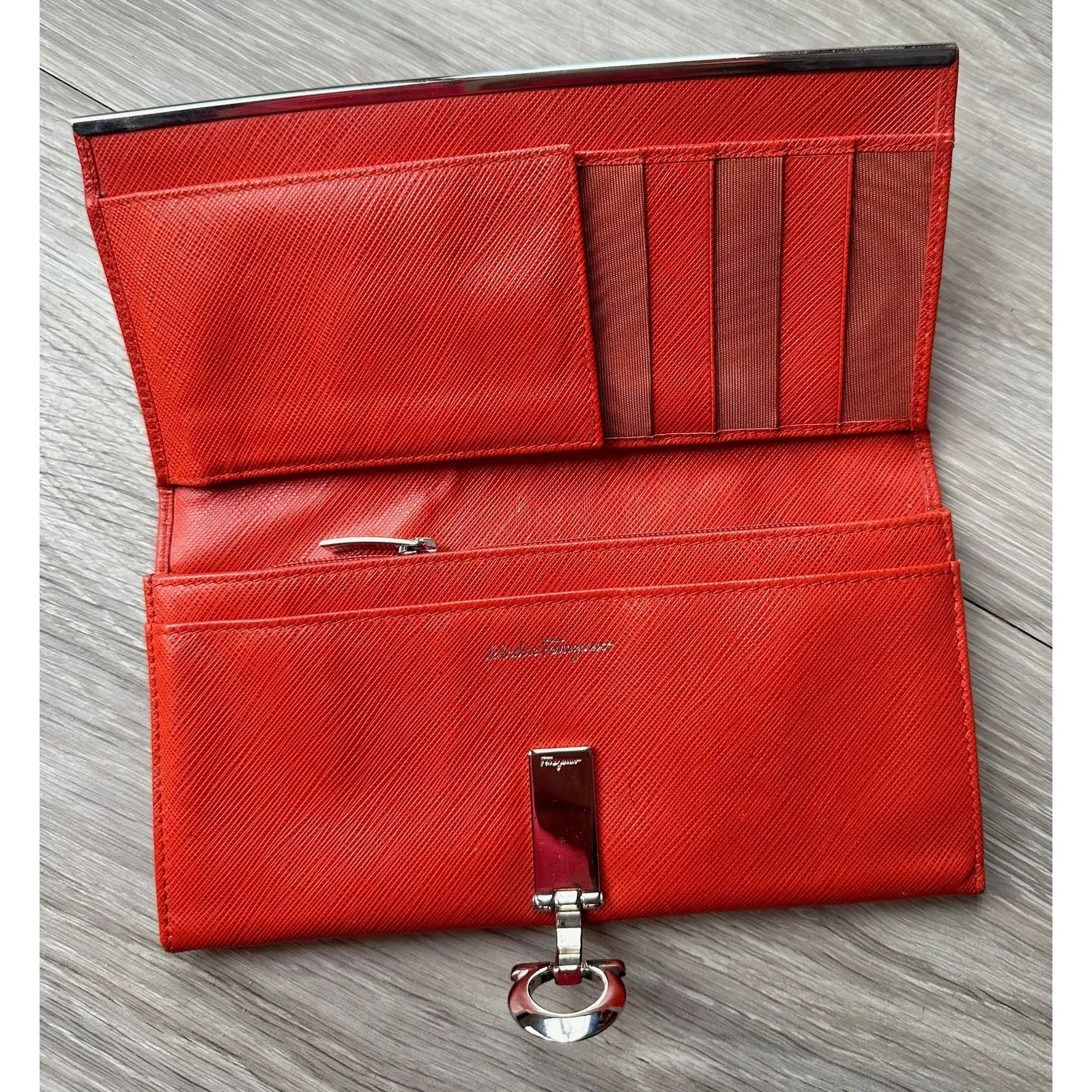 Salvatore Ferragamo Pamplona Pebble Red Leather Long Wallet - Salvatore Ferragamo - Wallet - A+ Stuff