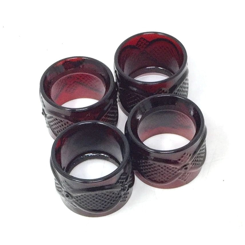 Vintage Avon 1876 Cape Cod Ruby Red Glass Napkin Ring Set (Box with 4 Rings) Avon  A+ Stuff Drinking, Dining & More
