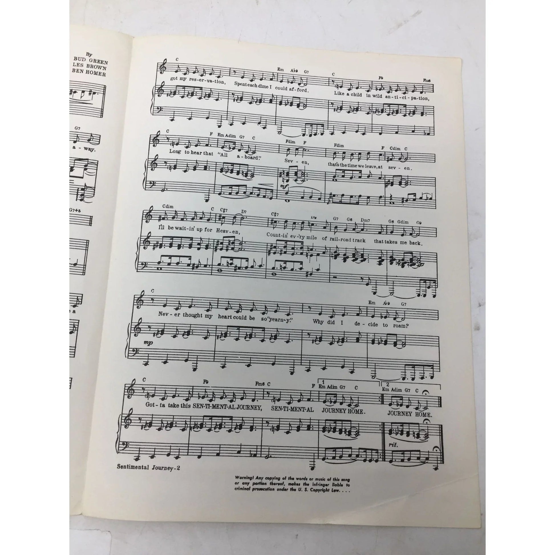 ''Sentimental Journey'' Vintage Sheet Music - A+ Stuff - SHEET MUSIC - A+ Stuff