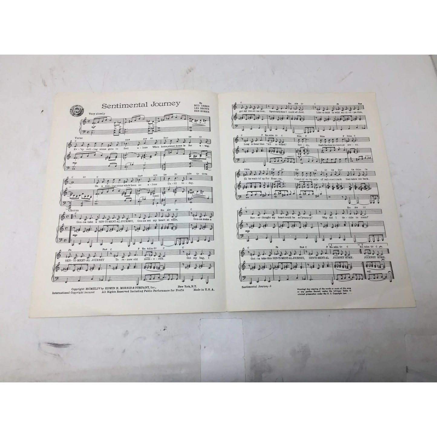 ''Sentimental Journey'' Vintage Sheet Music - A+ Stuff - SHEET MUSIC - A+ Stuff