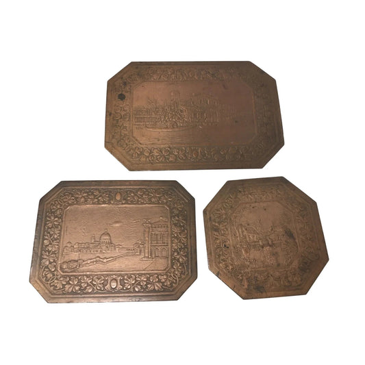 Set of 3 Beautiful Vintage Engraved Copper Decorative Trays/Plates - A+ Stuff - Collectibles - A+ Stuff