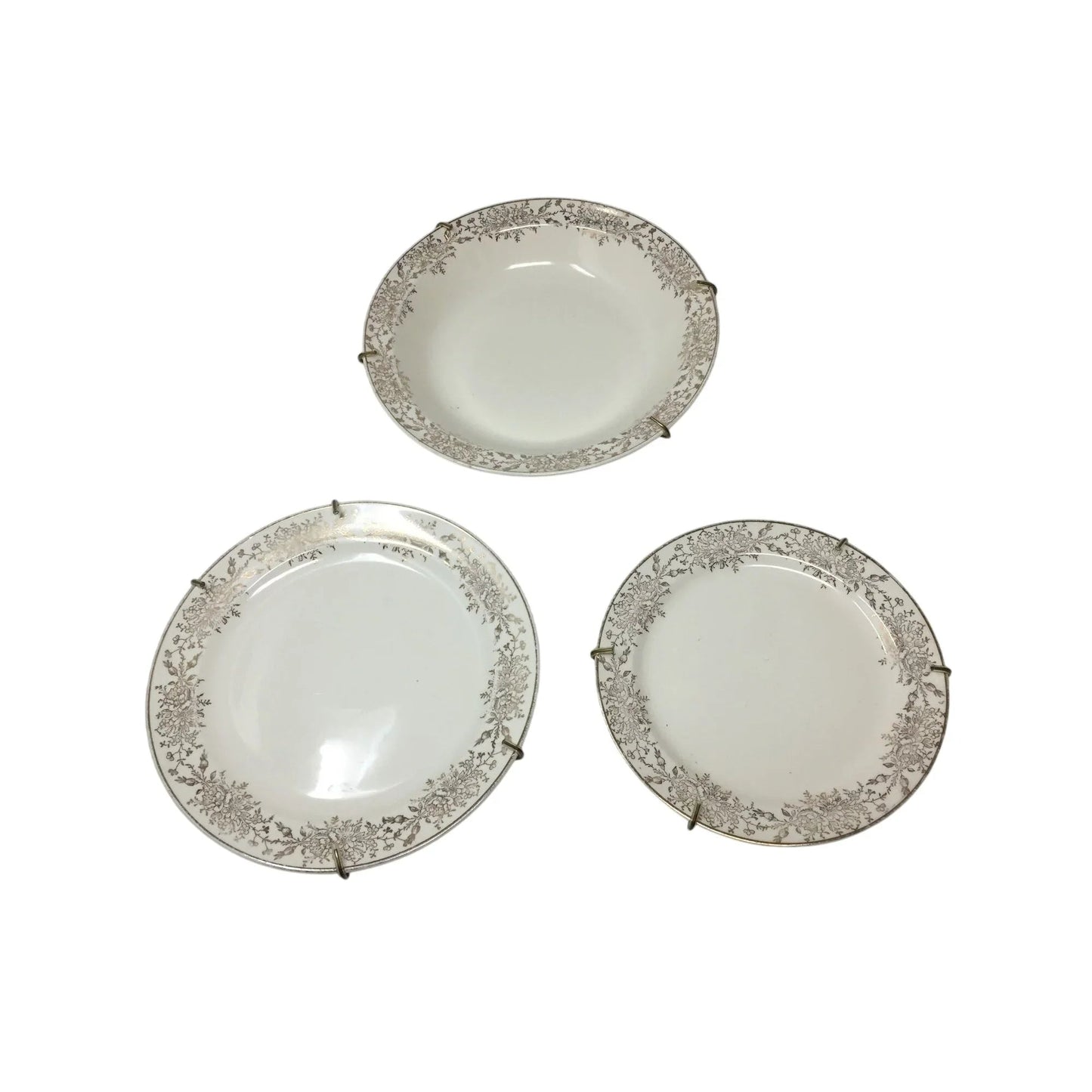 Set of 3 Vintage Plates with Gold Tone Flower Patterned Rim - A+ Stuff