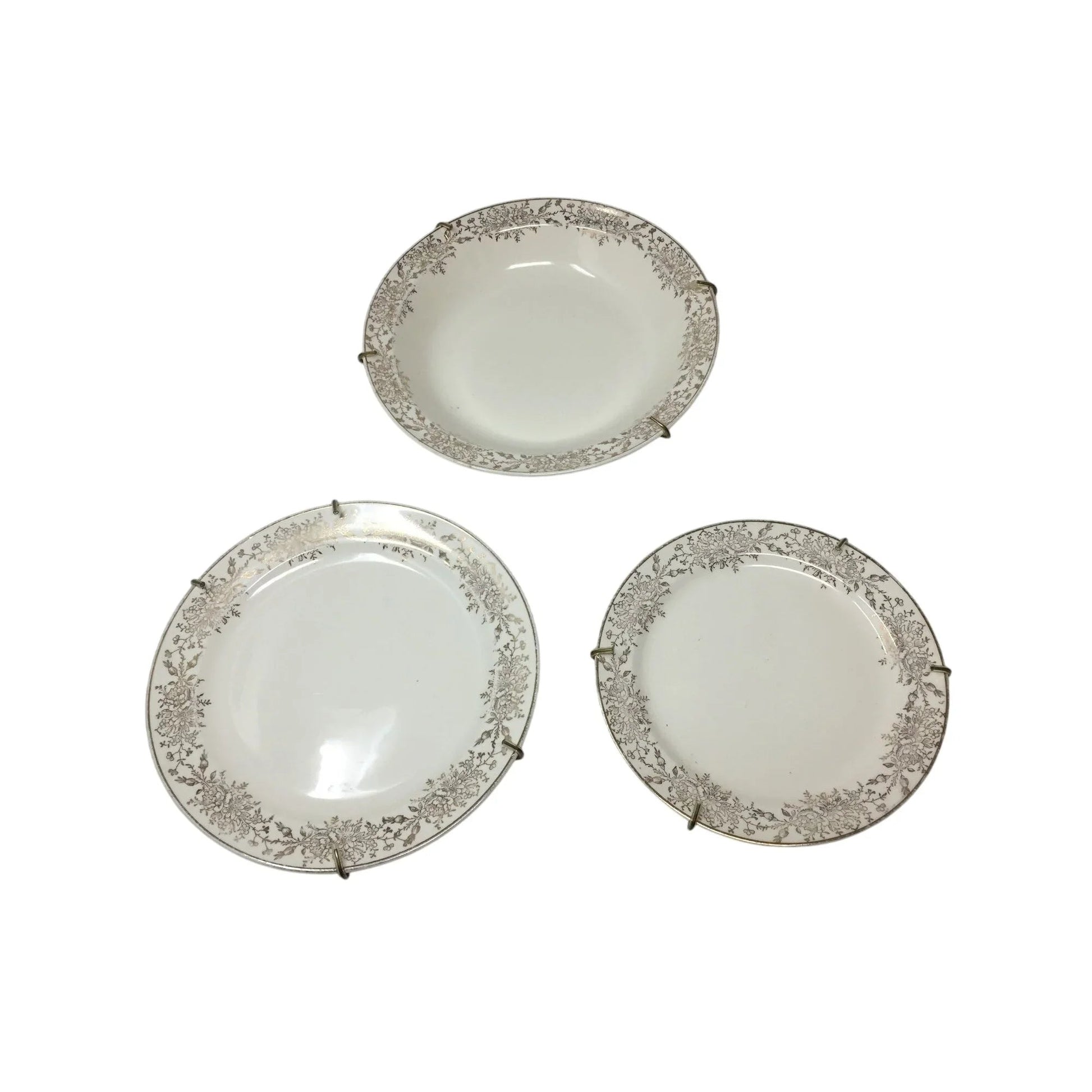Set of 3 Vintage Plates with Gold Tone Flower Patterned Rim - A+ Stuff