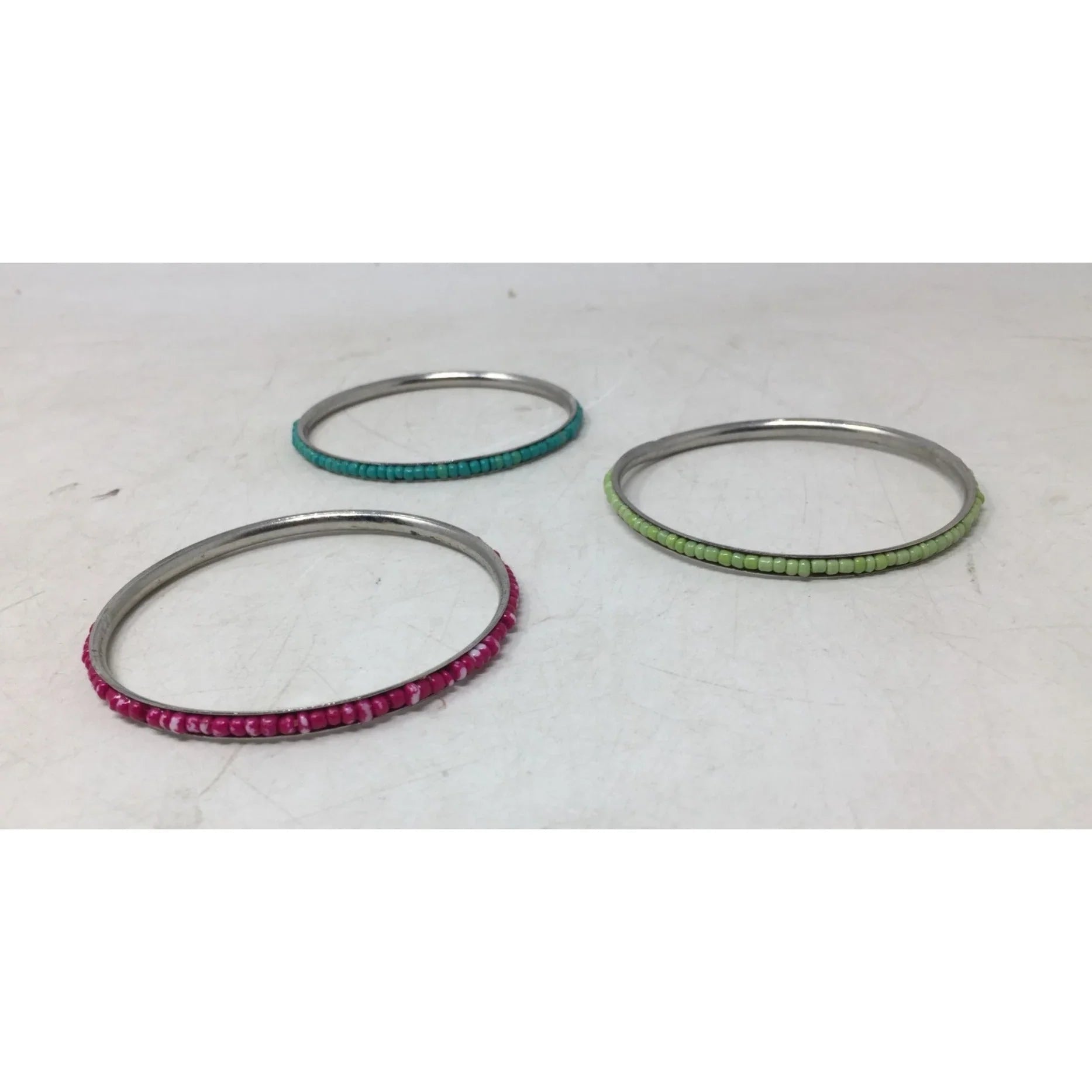 Set of 3 Women's Thin Metal Bracelets with Beads (Pink, Blue, green) - A+ Stuff - Bracelet - A+ Stuff