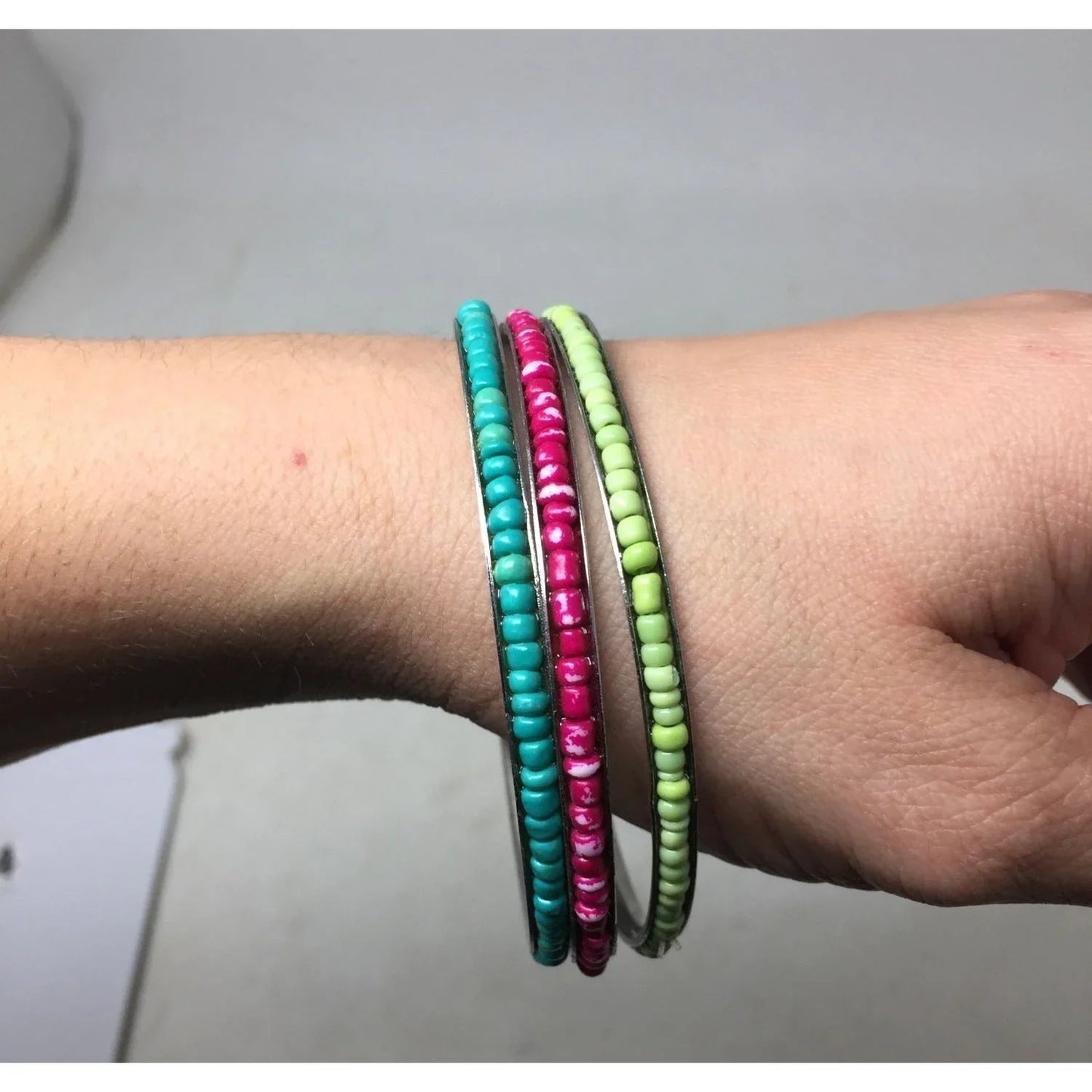 Set of 3 Women's Thin Metal Bracelets with Beads (Pink, Blue, green) - A+ Stuff - Bracelet - A+ Stuff