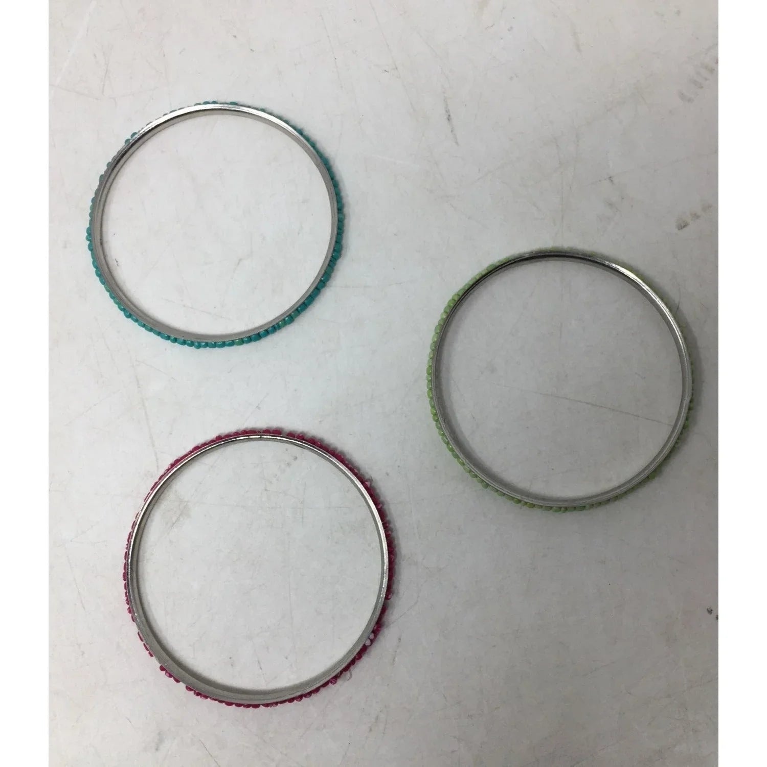 Set of 3 Women's Thin Metal Bracelets with Beads (Pink, Blue, green) - A+ Stuff - Bracelet - A+ Stuff