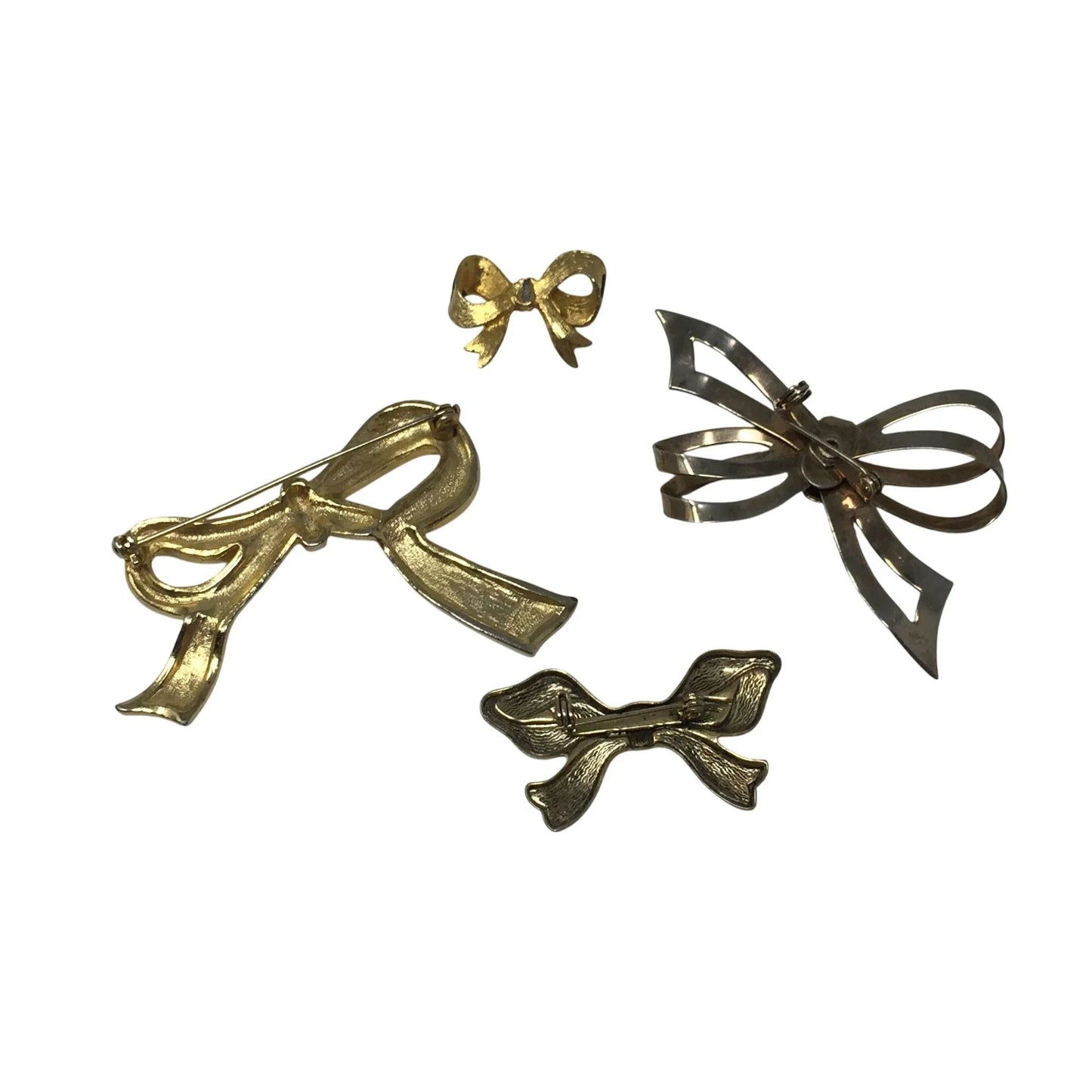 Set of 4 Vintage Gold tone Bow Ribbon Brooch Pins - A+ Stuff - pin - A+ Stuff
