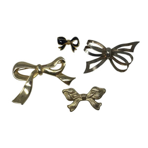 Set of 4 Vintage Gold tone Bow Ribbon Brooch Pins