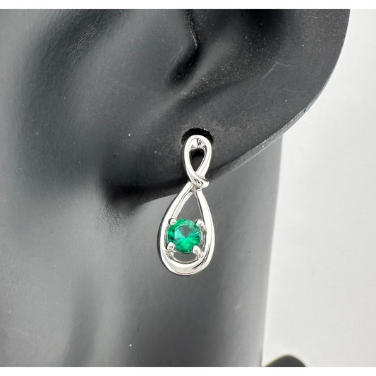 Beautiful Round Emerald Swoop Earrings in Sterling Silver