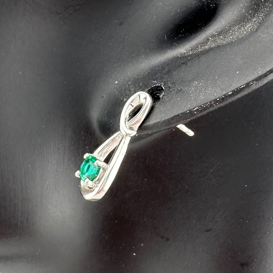 Beautiful Round Emerald Swoop Earrings in Sterling Silver