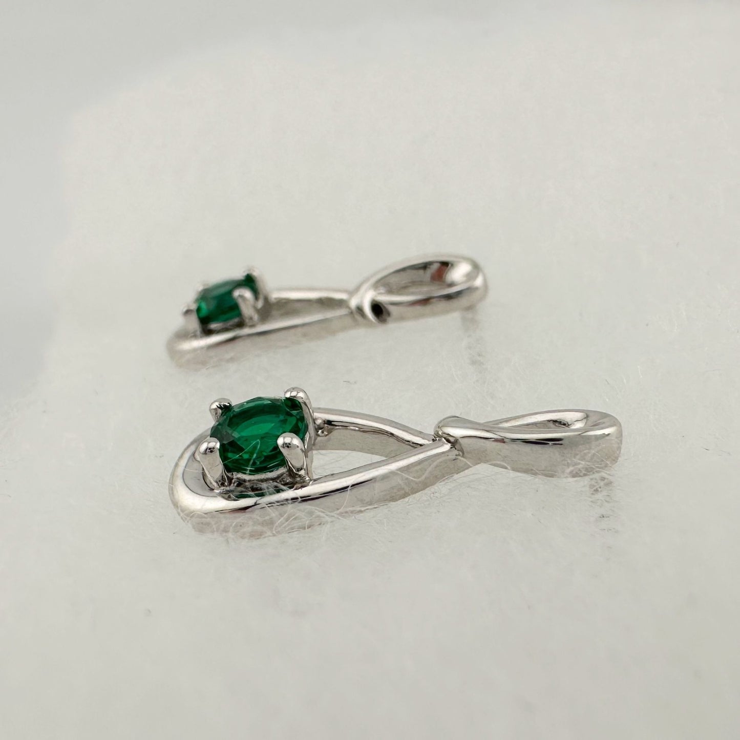 Beautiful Round Emerald Swoop Earrings in Sterling Silver