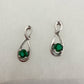 Beautiful Round Emerald Swoop Earrings in Sterling Silver