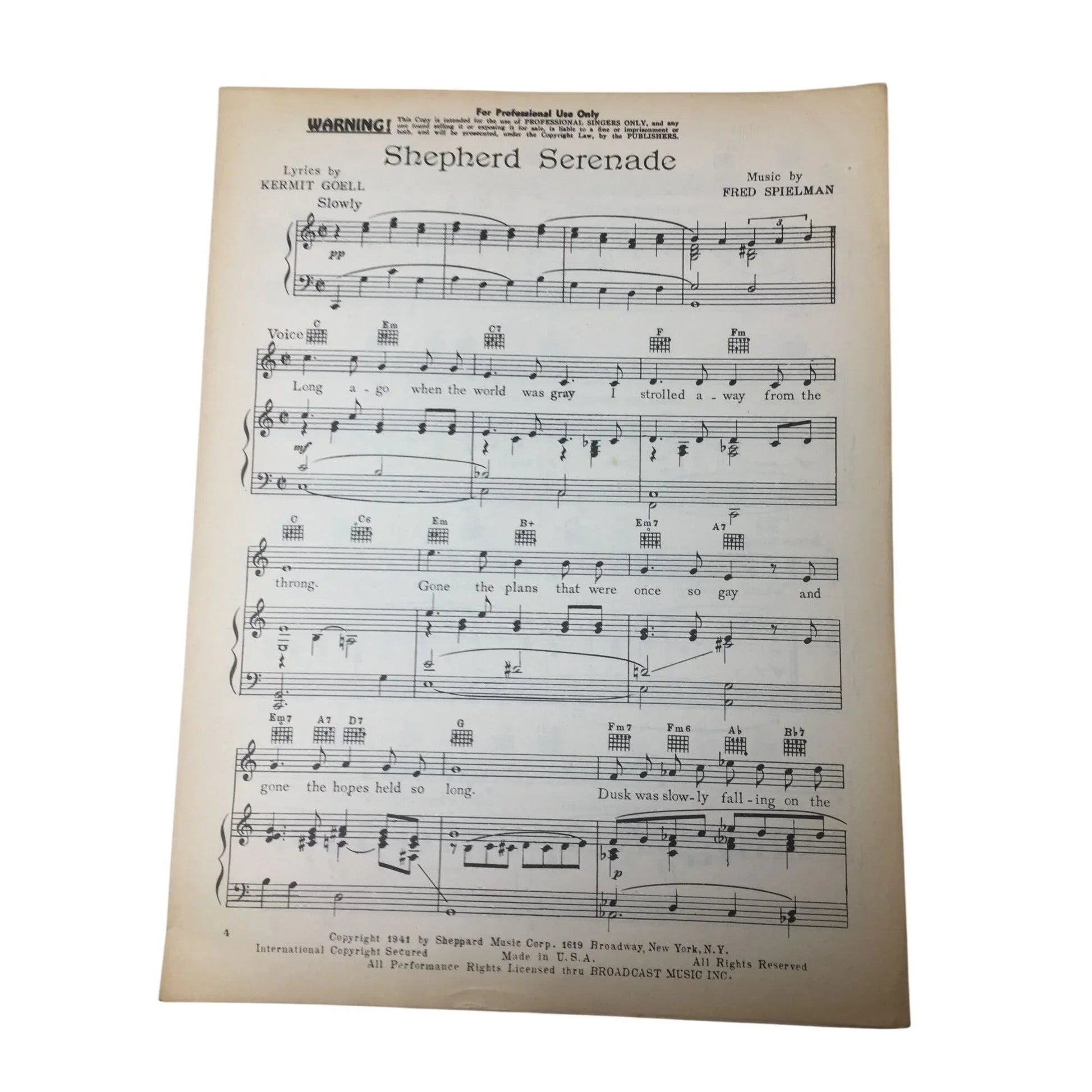 "Shepherd Serenade" by Kermit Goell and Fred Spielman Sheet Music Book - A+ Stuff - SHEET MUSIC - A+ Stuff