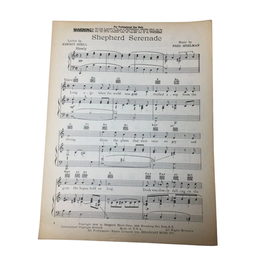 "Shepherd Serenade" by Kermit Goell and Fred Spielman Sheet Music Book - A+ Stuff - SHEET MUSIC - A+ Stuff